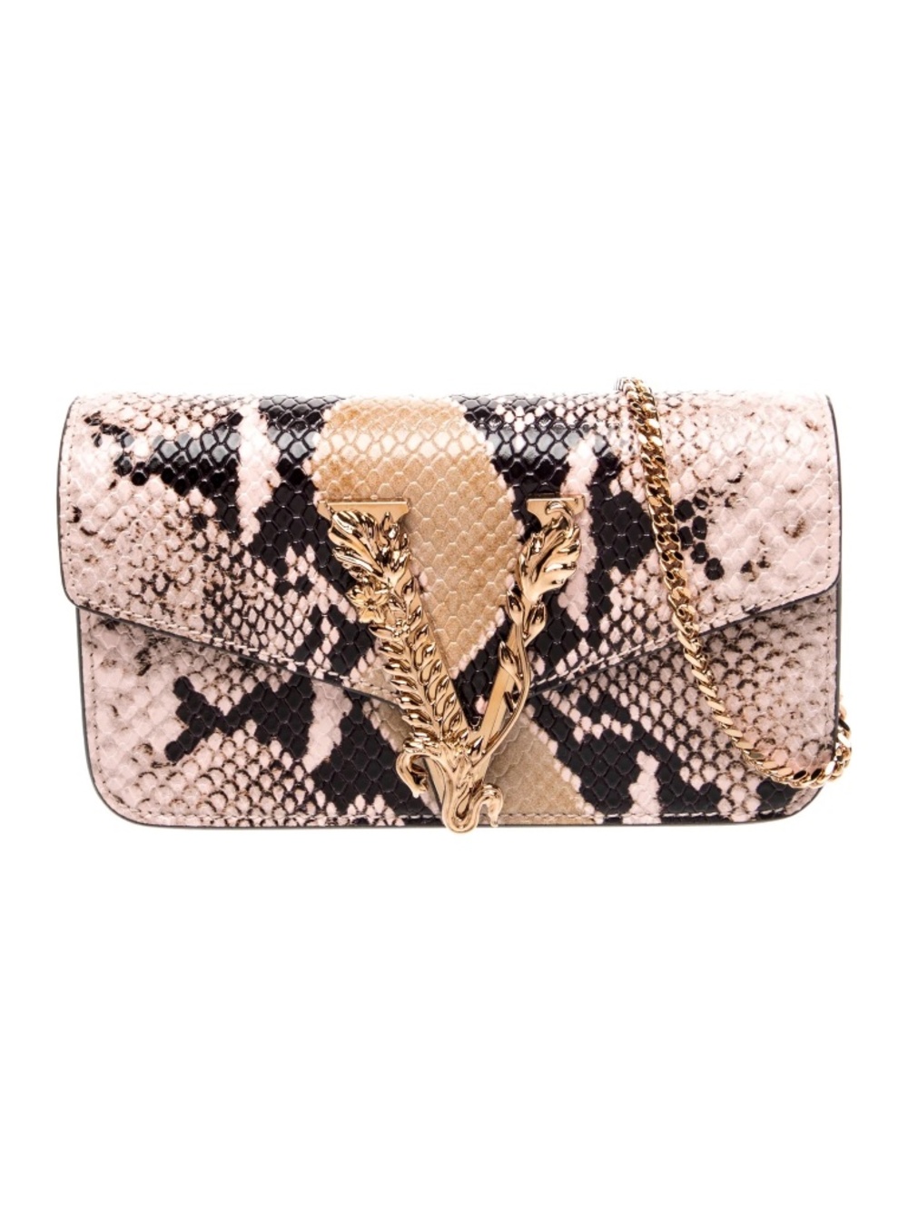 Versace Virtus Python Print Calf Leather Crossbody Bag Handbag